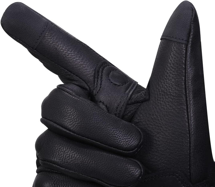 Harssidanzar Herren Winter Motorradhandschuhe,echtes Leder Vollfinger Touchscreen Thermisch gefütter