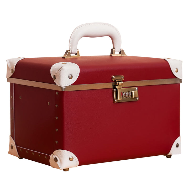 urecity Vintage Leder Kosmetikkoffer mit Spiegel - Hartschale Schminkkoffer für Damen, Reise Make-up