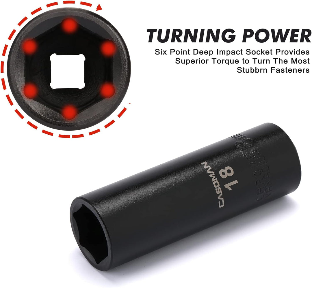 CASOMAN 49PCS 1/2-Inch Drive Impact Socket Set, Deep&Shallow,CR-V, 6 Point, Metric Socket Set, 8mm-3