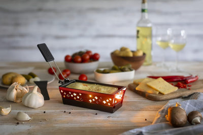 KUHN RIKON Candle Light Mini Schweizerkreuz Raclette Set, rot, Antihaft-Grill-Pfännchen, mit Teelich