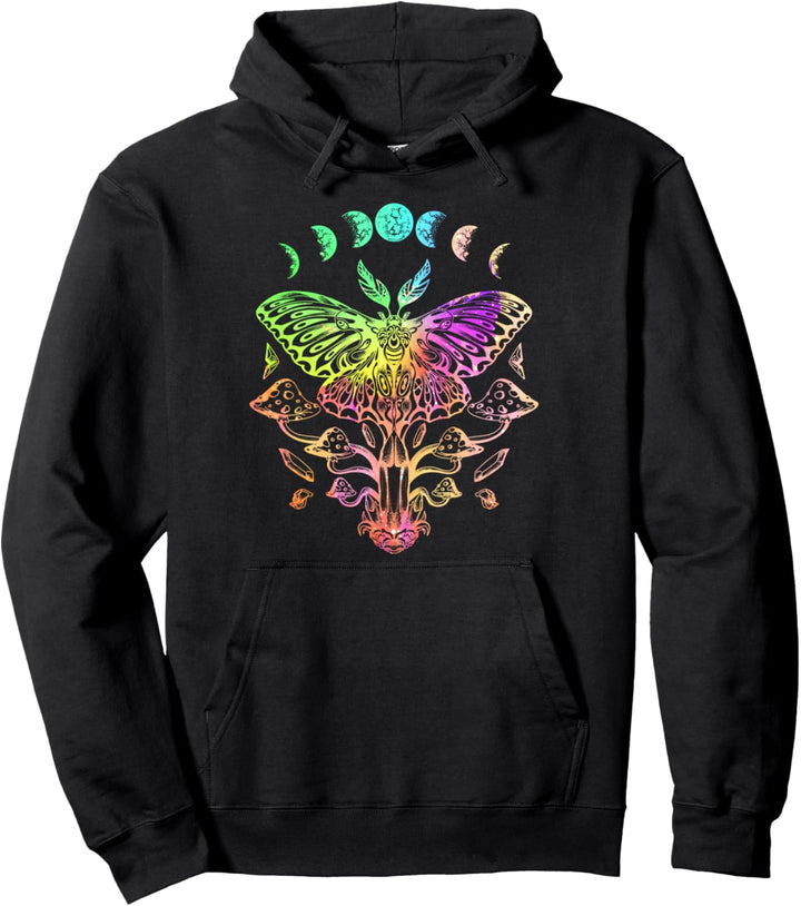 Motte Magische Kunst Mondphasen Trippy Farben Pilz Design Pullover Hoodie