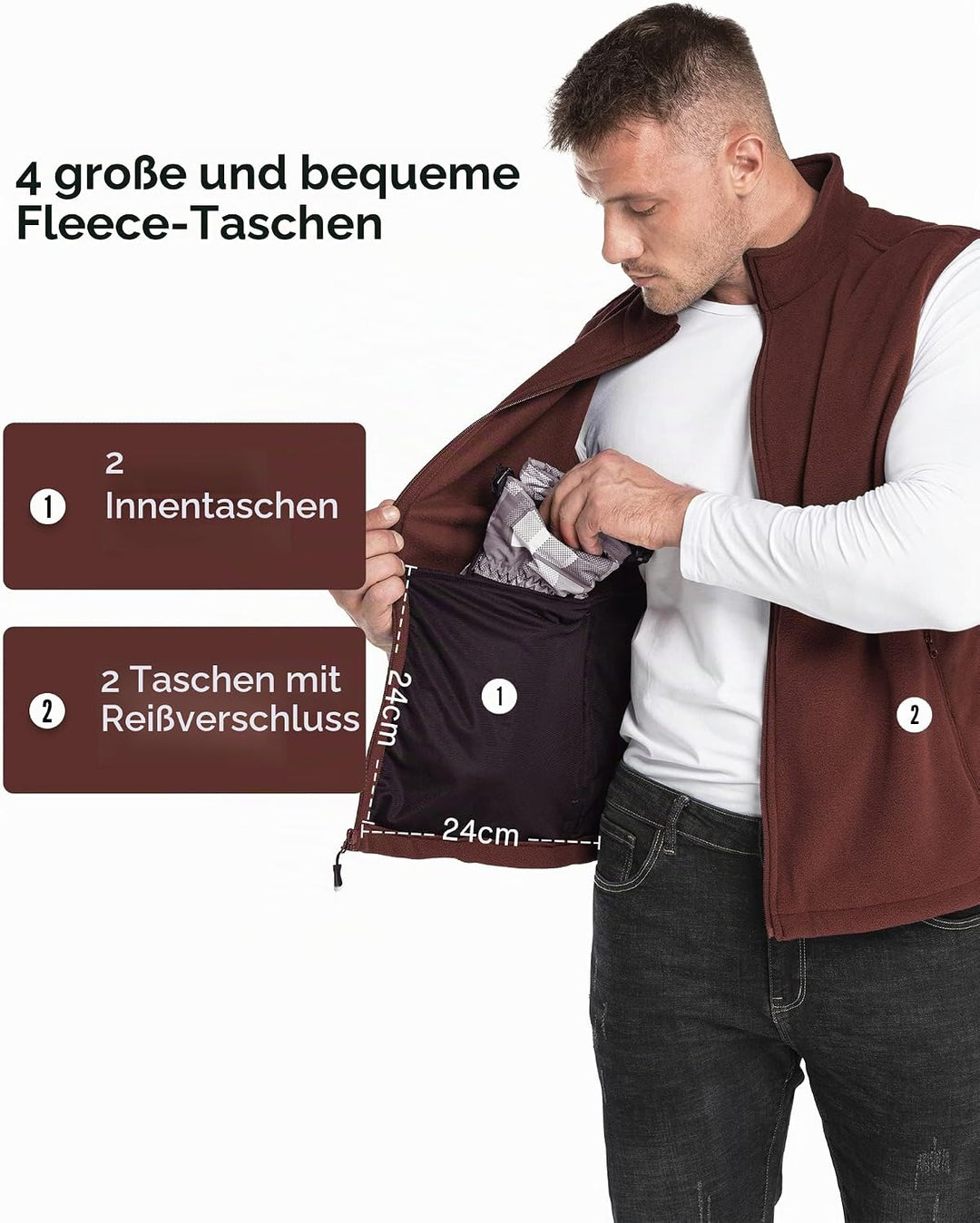 33,000ft Herren Fleece Weste Jacke Standkragen Ultraleicht Outdoor Ärmellose Fleecejacke Gilets Tops