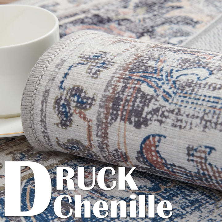 TOPICK Läufer Flur Waschbar Fussmatte Innen Grau Küche Läufer Vintage Blume Orientalischer Dünner Fa