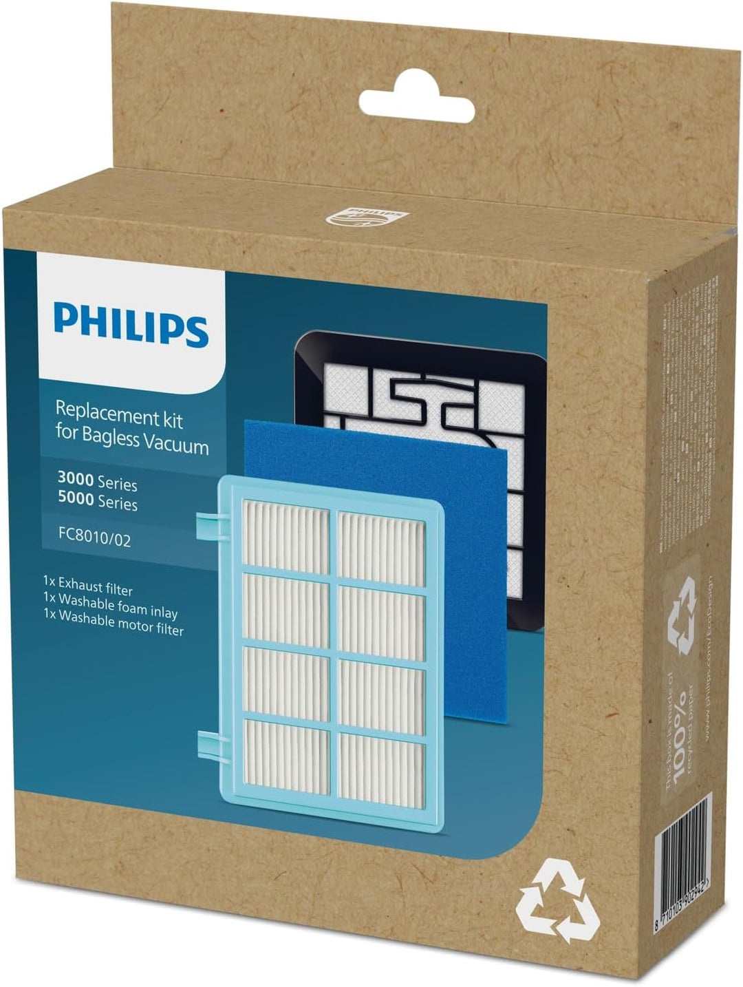 Philips FC8010/02 Original Ersatzfilterset (für PowerPro Compact & Active Bodenstaubsauger) blau/wei