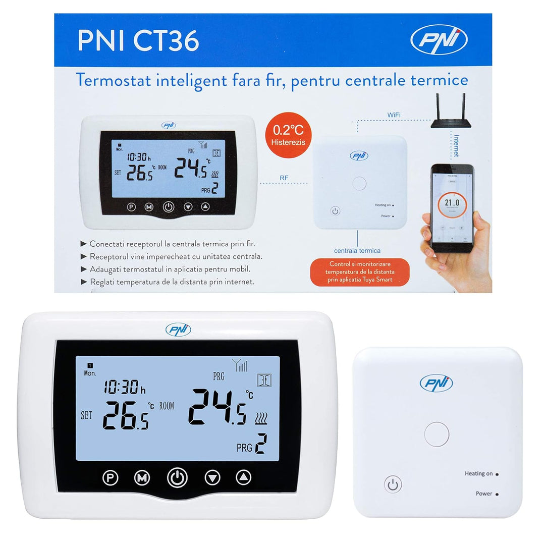 Smart Thermostat PNI CT36 drahtlos, mit WiFi, Internetsteuerung, für Wärmekraftwerke, APP TuyaSmart