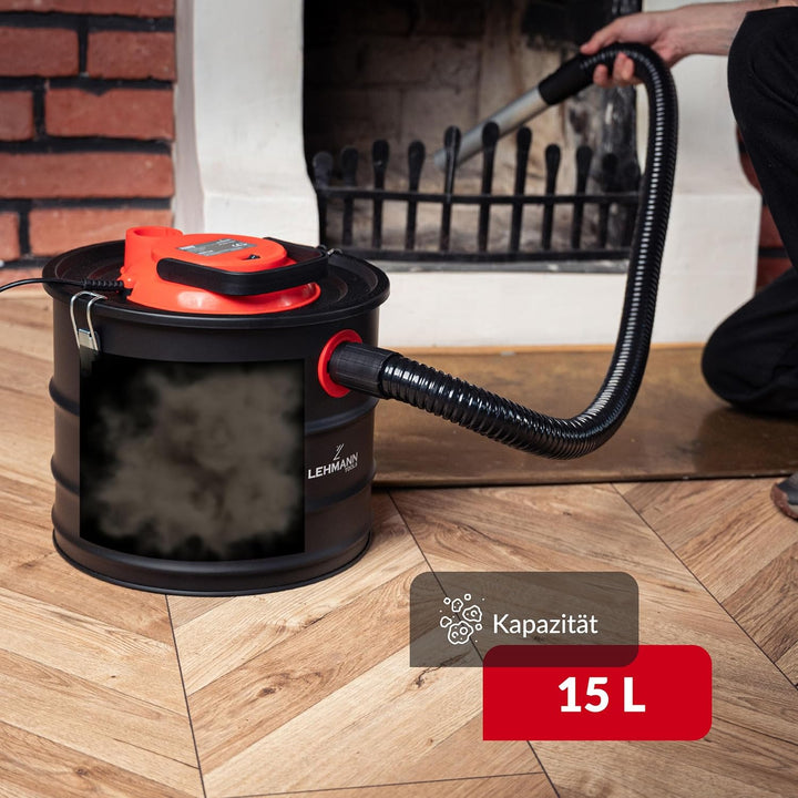 LEHMANN Aschesauger 15L - Kaminsauger für hohe Temperaturen - robustem Metalltank - Waschbar HEPA-Fi