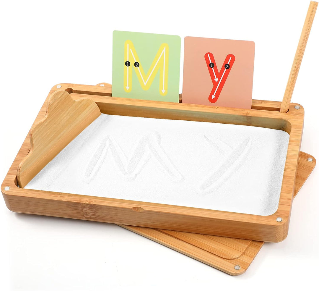 AtMini Montessori sandtablet Frühes Training buchstaben und Zeichens pielzeug Holz Montessori Sandti