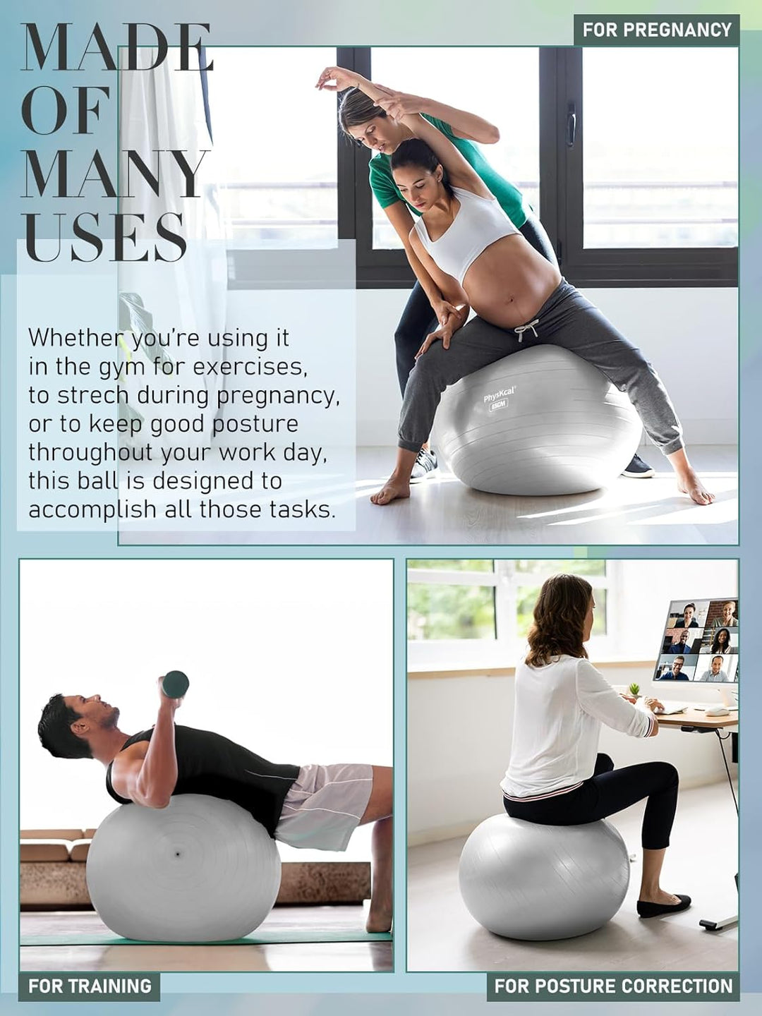 Gymnastikball und 23 cm Pilatesball Set, Anti Burst Gymnastikball, Anti-Rutsch-Sitzball, Balanceball