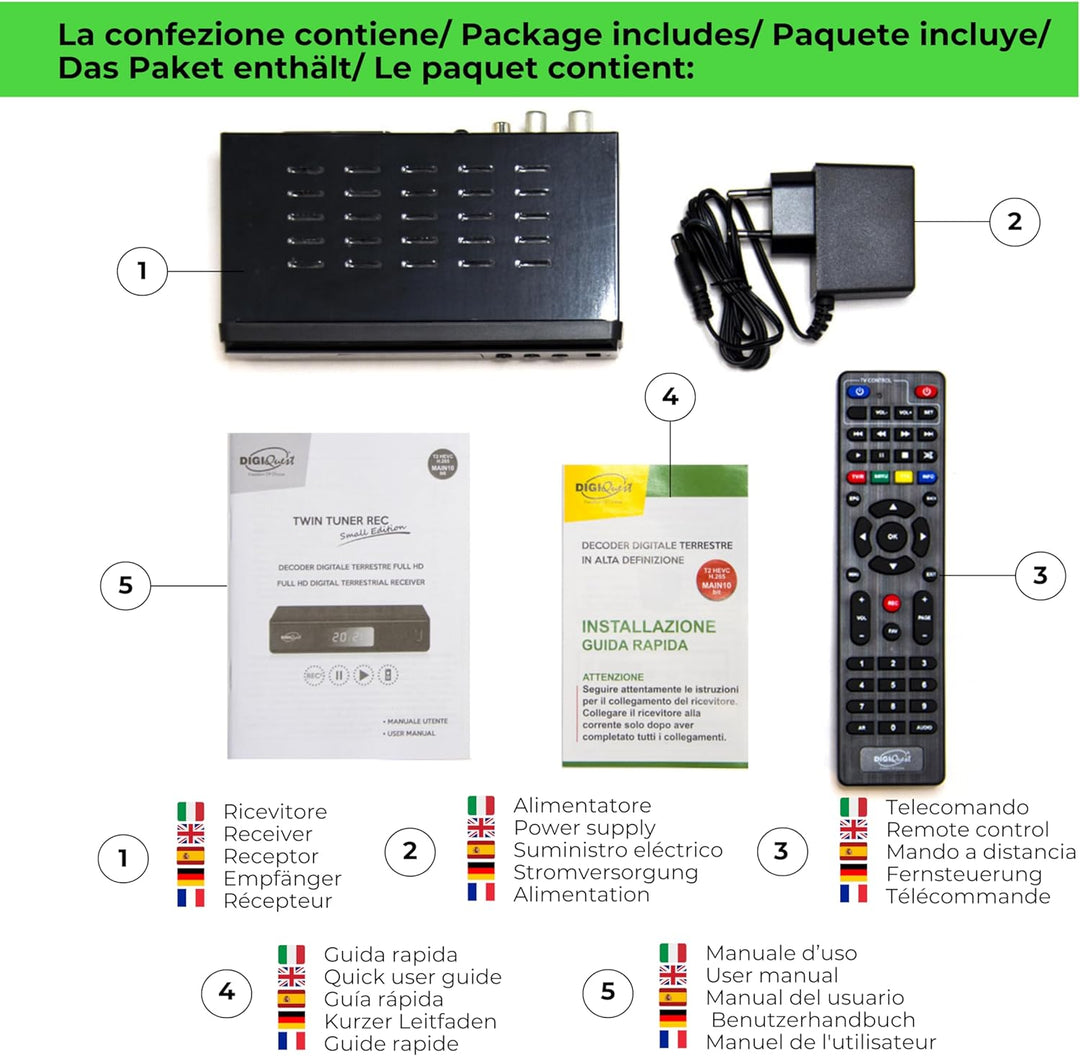 Digiquest Twin Tuner Rec - Digitaler terrestrischer Decoder DVB-T2, Full HD - Small Edition - Videor