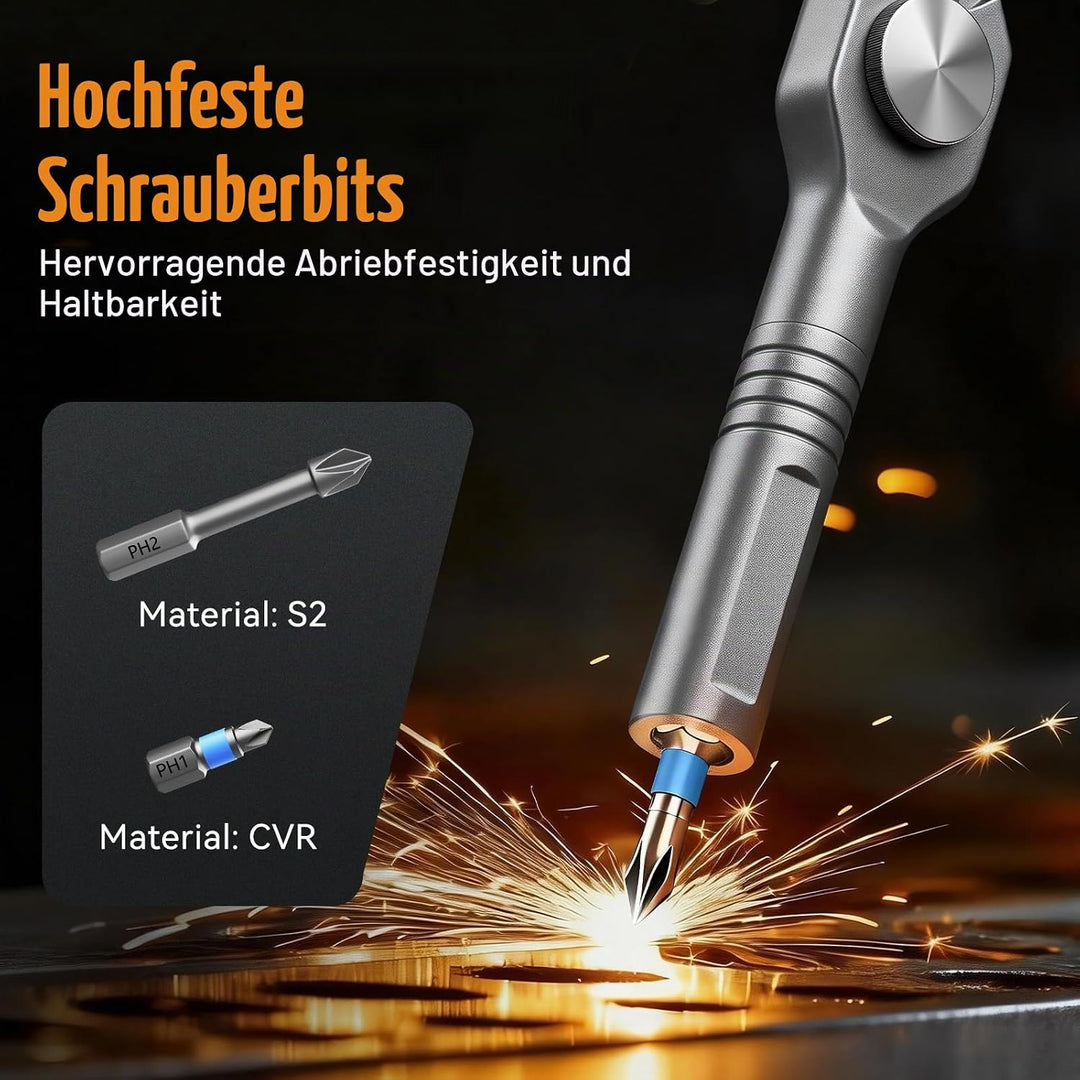 43 in 1 Ratschenschraubendreher Set mit abnehmbarem Griff, 6.2° Ratschenkopf, Multi S2 Stahl Bit Fre