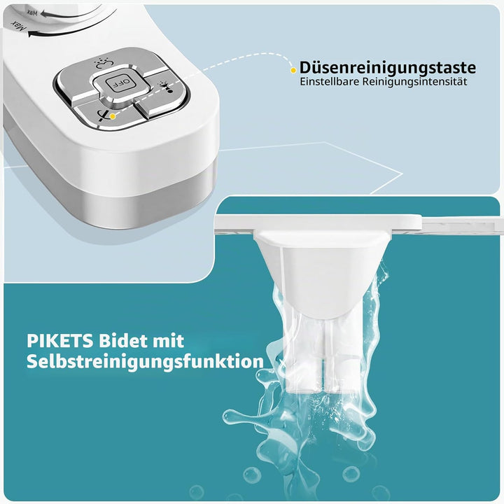 PIKETS Bidet Aufsatz Bidet Einsatz für Toilette WC Toilettensitz Bidet Aufsatz Wasserdruckregelung,