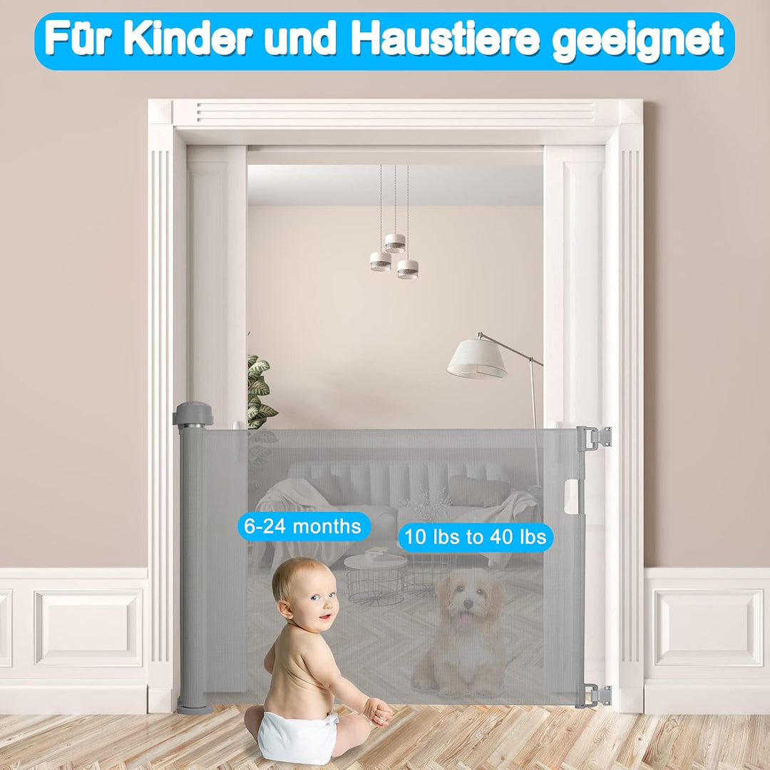 Froadp PVC Türschutzgitter, Ausziehbar Baby Treppengitter für Kinder und Haustiere, Einziehbares Tre