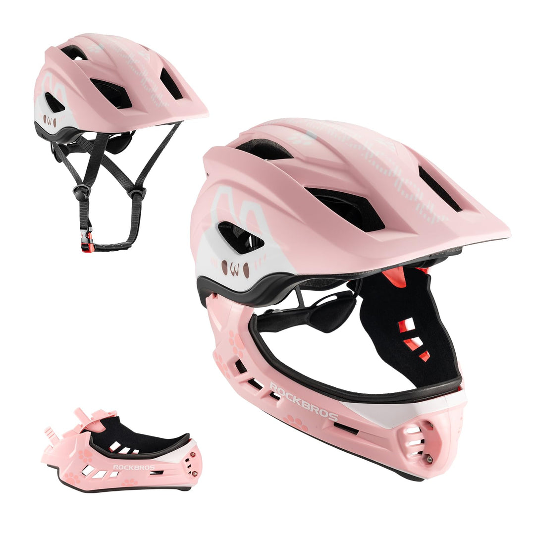ROCKBROS Kinderhelm Integriert Fahrradhelm Kinder Jugend Fullface Helm mit Abnehmbarem Kinnschutz BM