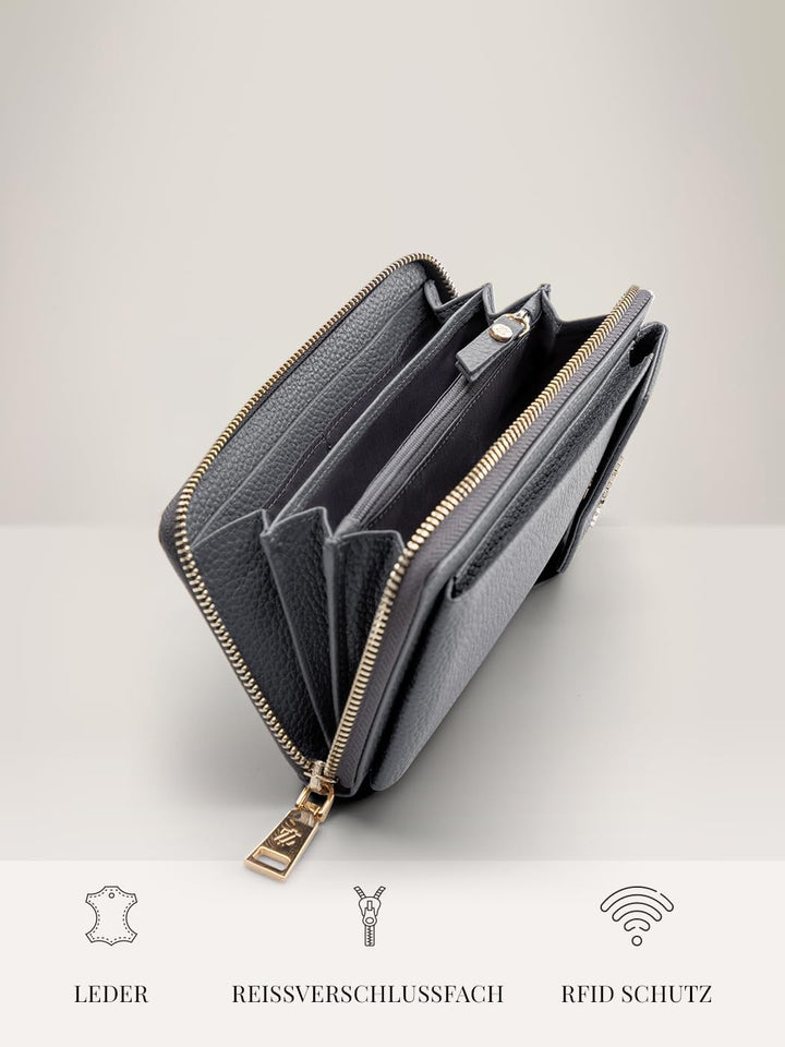 Lazarotti Bologna XL Leder Damen-Geldbörse &amp; Handytasche (2-in-1) | 16 Kartenfächer | zum Umhängen m
