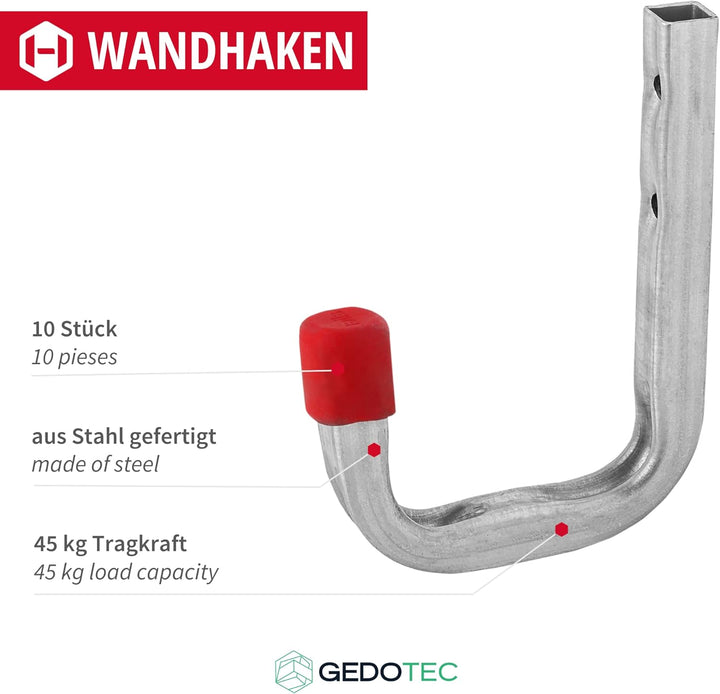 Gedotec 10 x Wandhaken | Montagehaken Masse A x L 80 x 120 mm | Befestigungshaken zum Schrauben | Tr