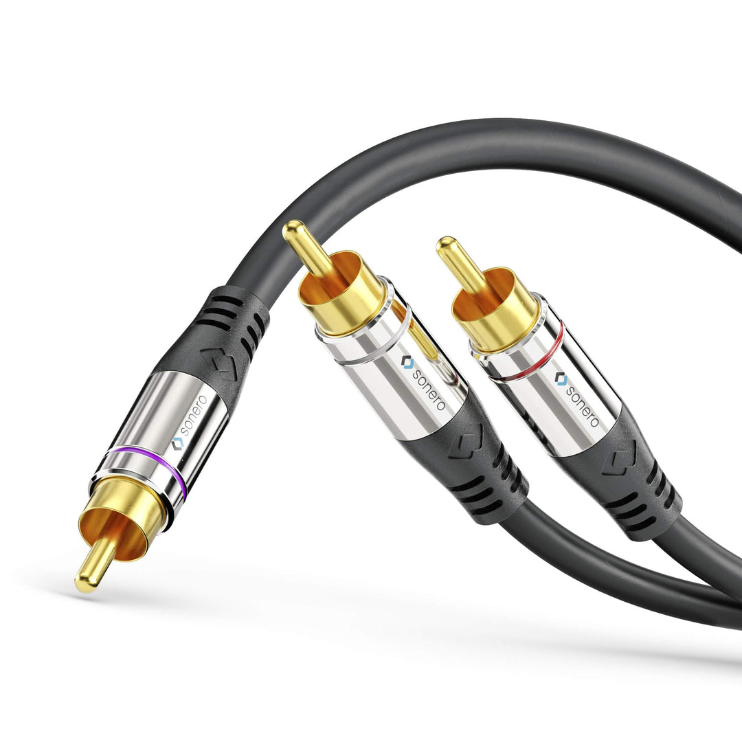 Sonero® Premium 7,50m Cinch Kabel, 1x Cinch auf 2x Cinch, Audio Y-Kabel, Subwoofer, HiFi-Anlage, Ver