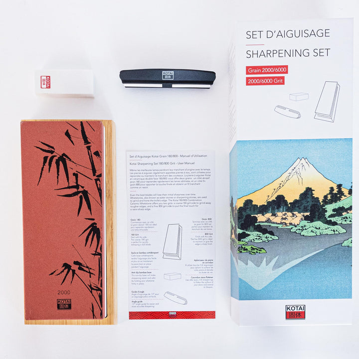 KOTAI doppelseitiger Wetzstein mit Körnung von 1000/6000, Wasserstein, rutschfester Boden aus natürl