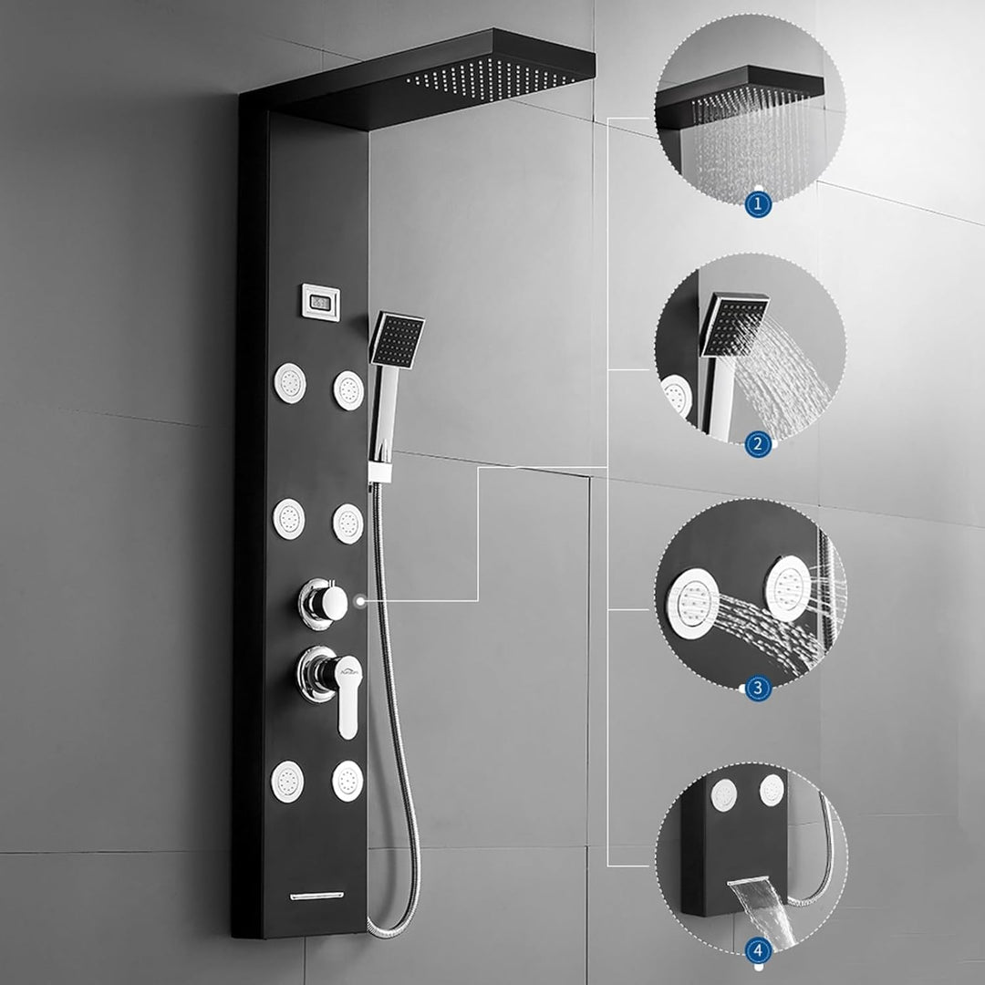 Auralum Duschpaneel Schwarz mit Armatur 4 Wasserausgabemodi, Duschsystem aus Rostfreiem Edelstahl mi