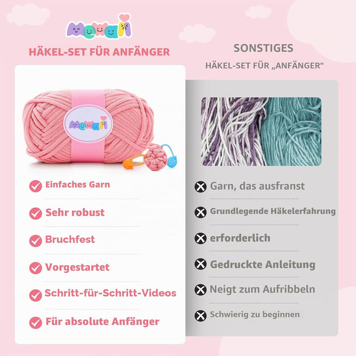 Mewaii Häkelset für Anfänger, Komplettes DIY Set für Erwachsene Häkelnadel Set mit Vorgestartetem Ga