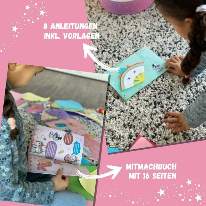 Einhorn-Bastelbox. Mit Anleitungen, Bastelmaterial und Mitmachbuch: 8 Anleitungen, buntes Bastelmate