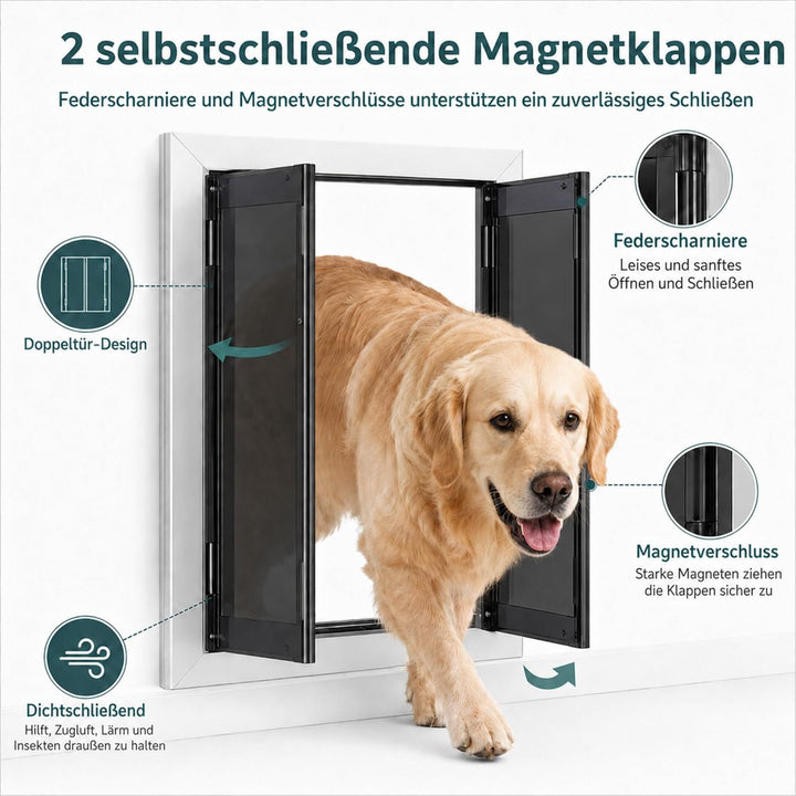 Premium-HundetüR, Aluminium-HaustiertüR Mit Paneelen, HundetüR Mit Automatisch SchliessEnden Magnetk