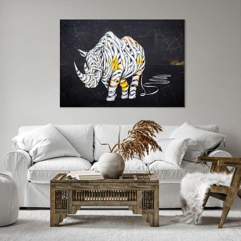 Bilder auf Leinwand 100x70cm Leinwandbild mit Rahmen Nashorn modern Gross Wanddeko Bild Schlafzimmer