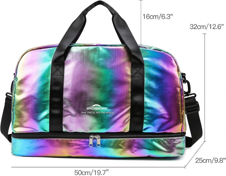 Sporttasche Damen, 40L Reisetasche Damen Weekender, Glitzer Sporttasche mit Schuhfach und Nassfach,