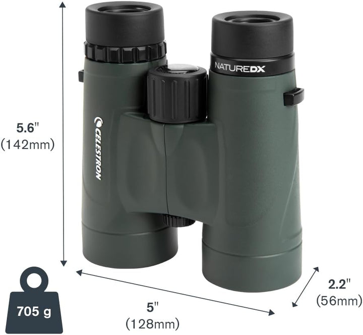 Celestron 71332 Nature DX 8 x 42 mm Ferngläser mit mehrfach vergütete Linse, BaK-4 Prismenlinse und