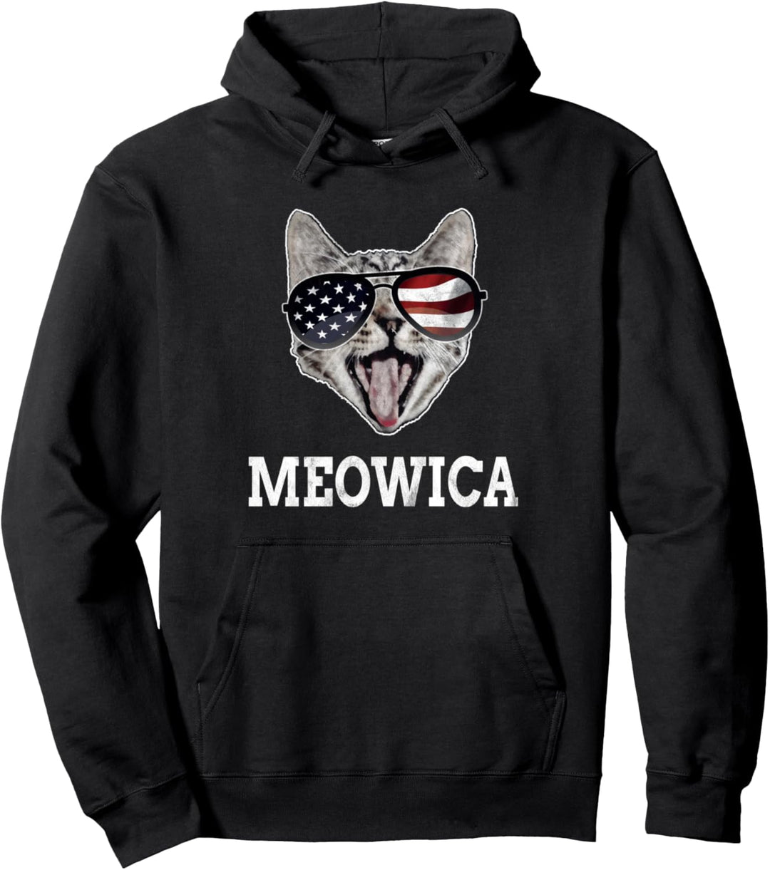 Katze mit USA Flagge Sonnenbrille Shirt Amerika 4th of July Pullover Hoodie