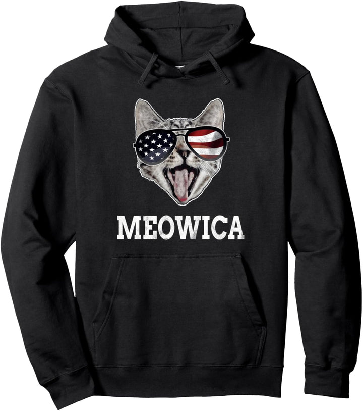 Katze mit USA Flagge Sonnenbrille Shirt Amerika 4th of July Pullover Hoodie