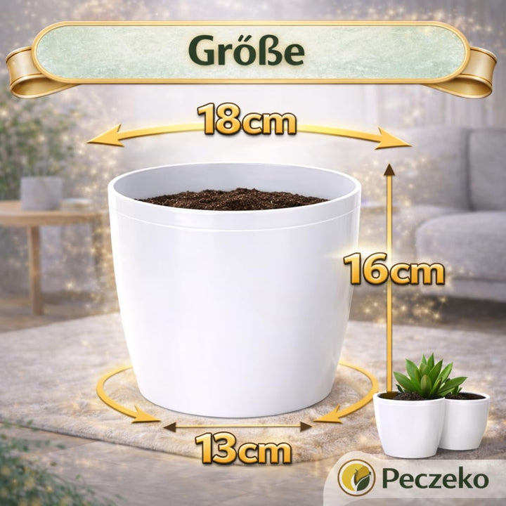 PECZEKO Glänzende Blumentöpfe - Deko Pflanztopf für Blumen &amp; Kräuter - Langlebige &amp; leichte runde Ku