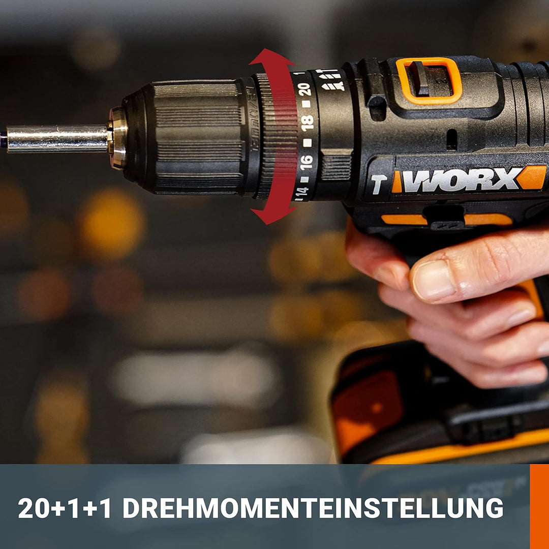 WORX WX370.1 Akku Schlagbohrschrauber 20V - 50Nm, 2-Gang-Getriebe & LED-Licht - zum Schrauben, Bohre