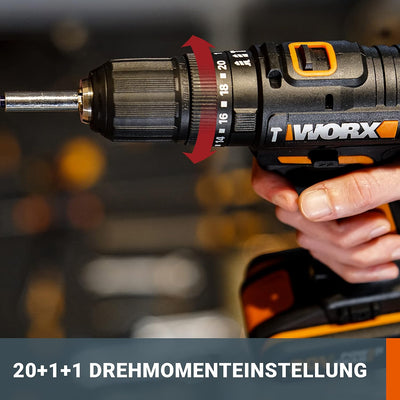 WORX WX370.9 Akku Schlagbohrschrauber 20V - 50Nm, 2-Gang-Getriebe & LED-Licht - zum Schrauben, Bohre