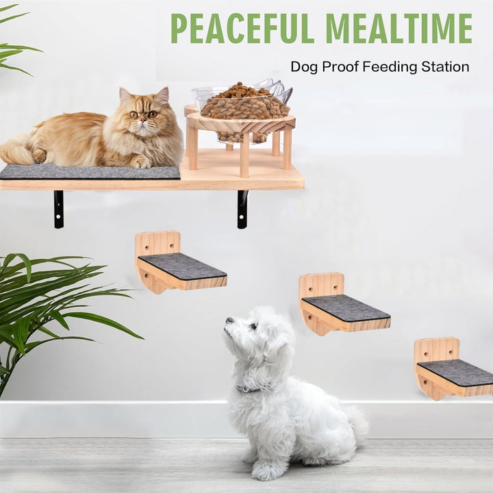 Wand montierte Katze Hängematte Katze Wandregale mit 2 Katze Nahrung Schalen und 3 Schritte, 2pc Kat