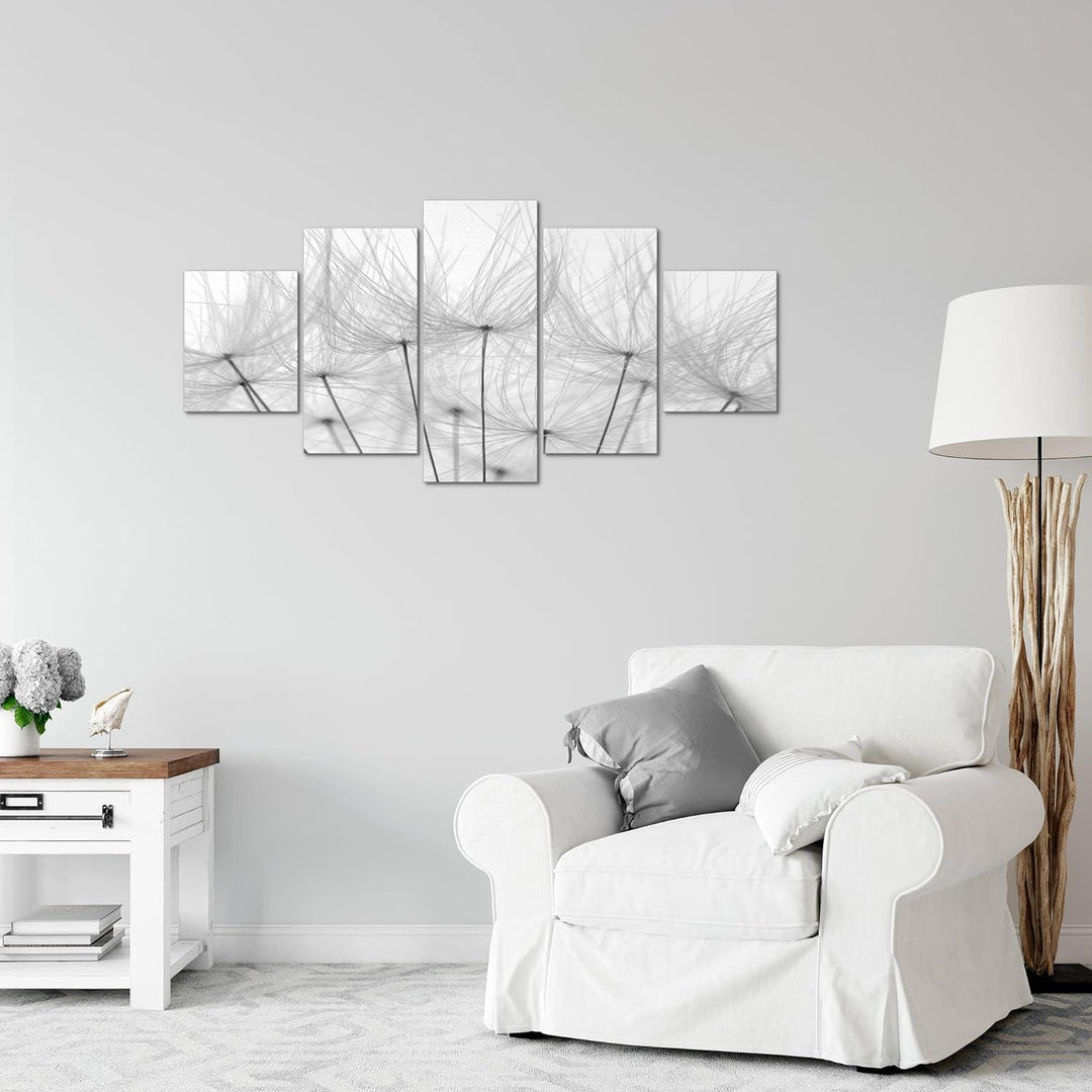 Runa Art Wandbilder Blumen Pusteblume 5 Teilig Bild auf Vlies Leinwand Deko Wohnzimmer Himmel Schwar