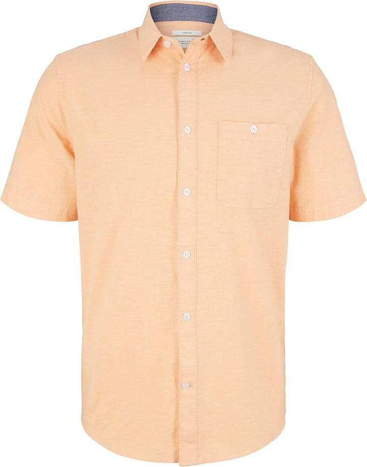 TOM TAILOR Herren Oxford Kurzarm-Hemd mit Stretch L 31200 - Washed Orange Chambray, L 31200 - Washed