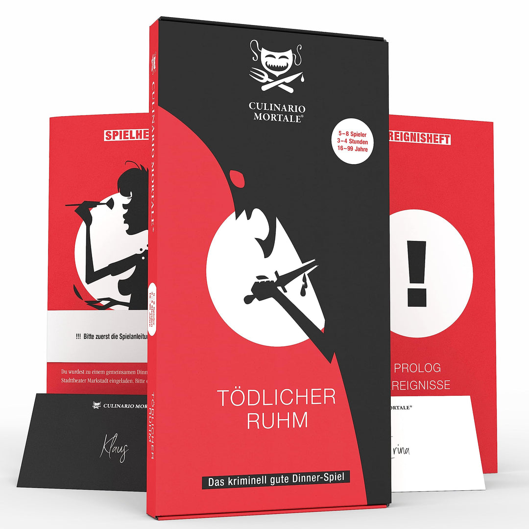 CULINARIO MORTALE® – Tödlicher Ruhm - Krimidinner für Zuhause für 5 bis 8 Personen/unterhaltsames Kr