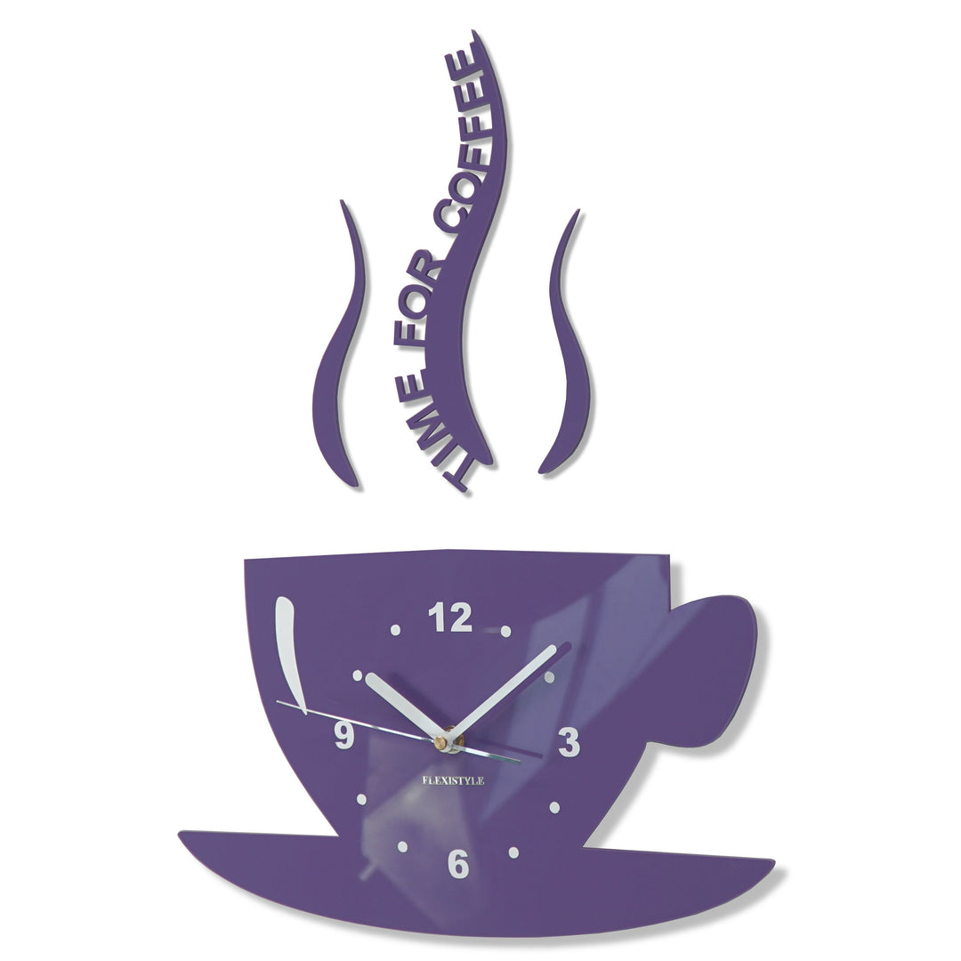 FLEXISTYLE Tasse Time for Coffee (Zeit für Kaffee) Moderne Küche Wanduhr Milka Violett 3D römisch, w