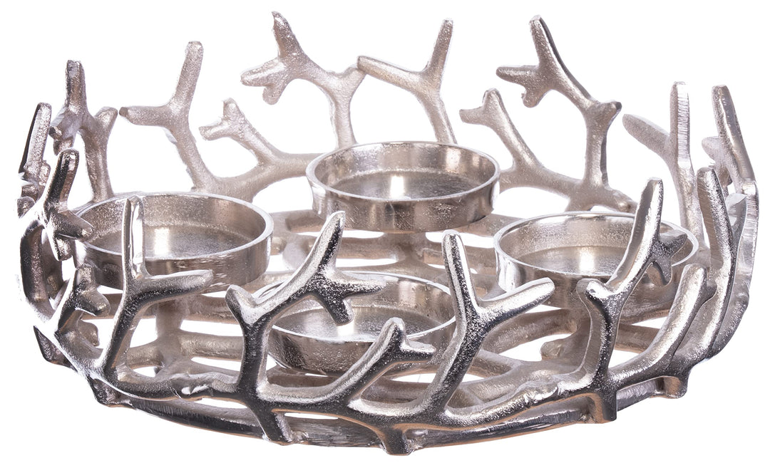 Brandsseller Adventskranz Ø 28 cm | Weihnachtskranz | Aluminium | Silber | Äste Ø 28 cm