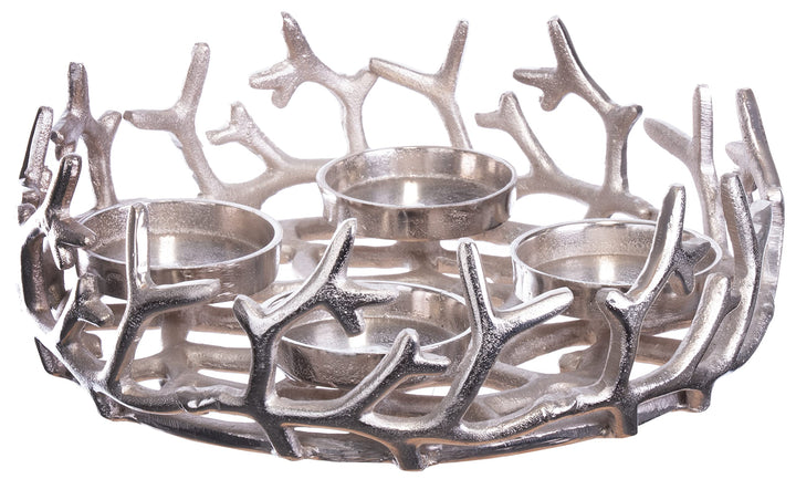 Brandsseller Adventskranz Ø 28 cm | Weihnachtskranz | Aluminium | Silber | Äste Ø 28 cm
