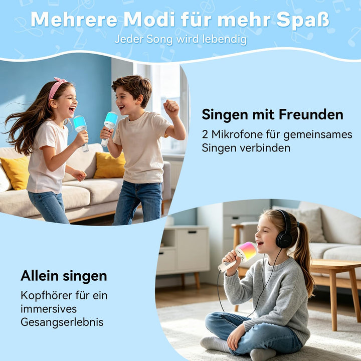 Karaoke Mikrofon Kinder & Erwachsene , Kabellos Bluetooth Mikrofon Karaoke mit LED Licht, Tragbares