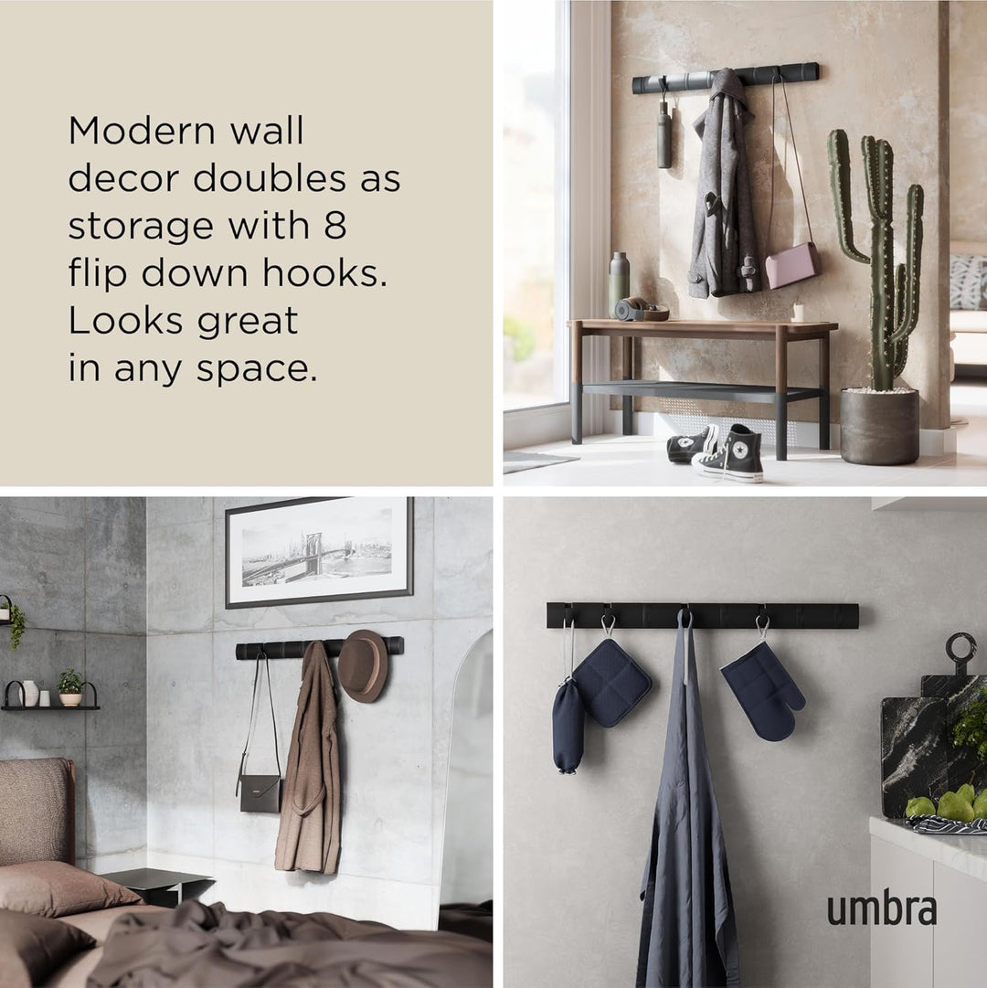 Umbra Flip 8 Garderobenhaken – Moderne, Schlichte und Platzsparende Garderobenleiste mit 8 Beweglich