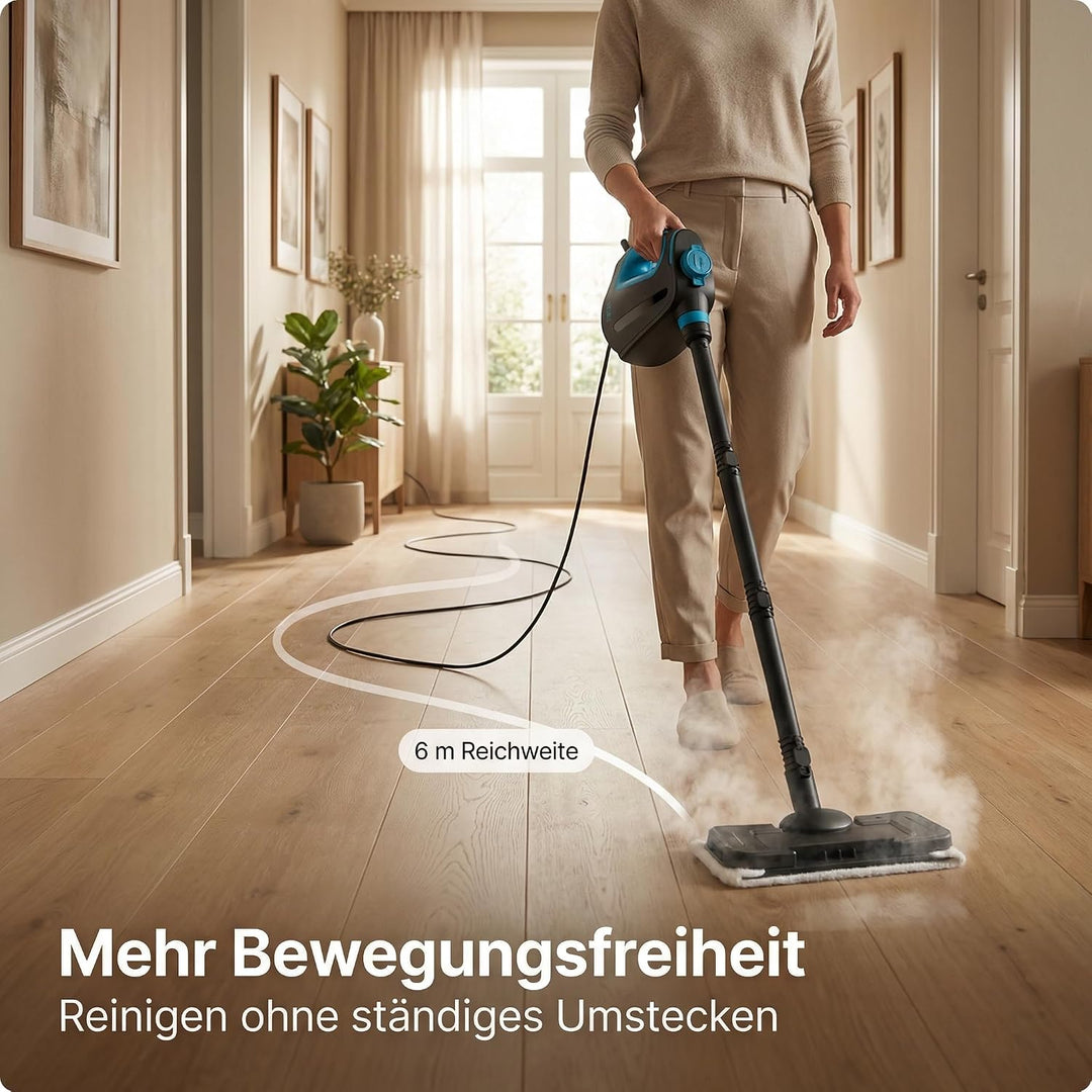 2-in-1 Dampfreiniger – 15 Sek. Aufheizzeit – 30 Min. Dauerbetrieb – Inkl. 12 Zubehörteilen &amp; 3 Duftm