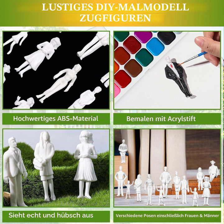 Namalu 50 Miniatur Figuren für Modellbau Stehende und Sitzende Mini Figuren Diorama Unbemalte Weisse