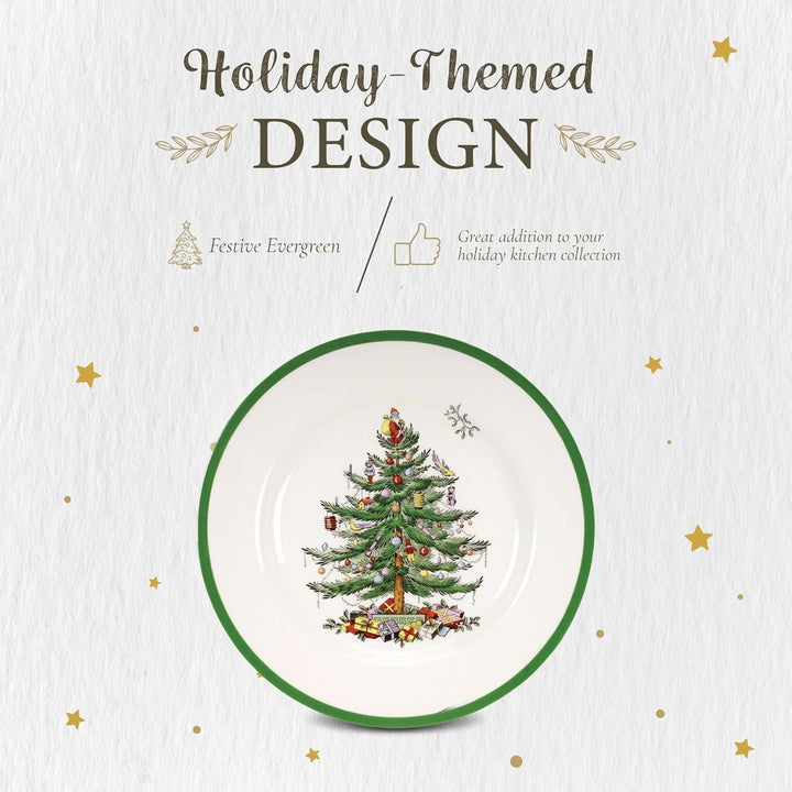 Spode Christmas Tree 25,4 cm Essteller-Set mit 4 Stück – Geschirr im Weihnachtsdesign (grün)