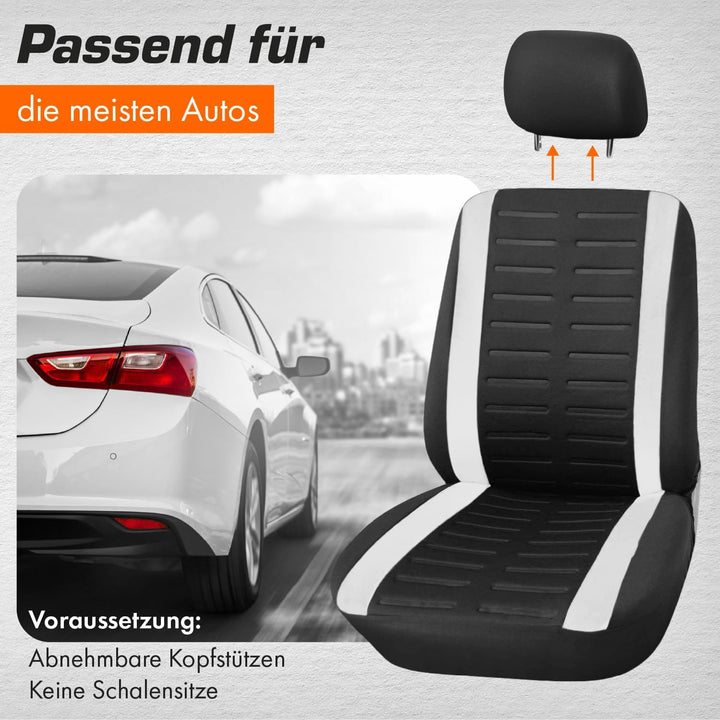 Upgrade4cars Autositzbezüge Set Universal | Auto-Schonbezüge für die Vordersitze & Rückbank in Weiss