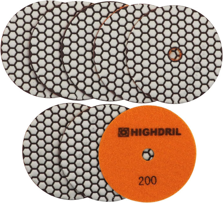 HIGHDRIL Trocken Diamant Polierscheibe - 8 Stk. #200 Diamant Polier Auflagen für Granit Stein Marmor