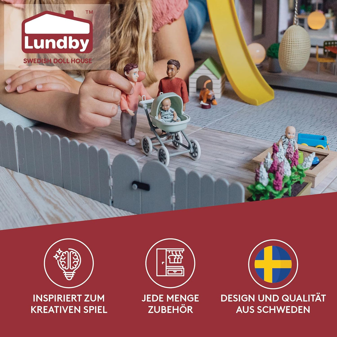 Lundby Puppenhaus Puppen - Puppe Puppenhaus Papa mit Biegepuppe Baby und Miniatur Kinderwagen - Pupp