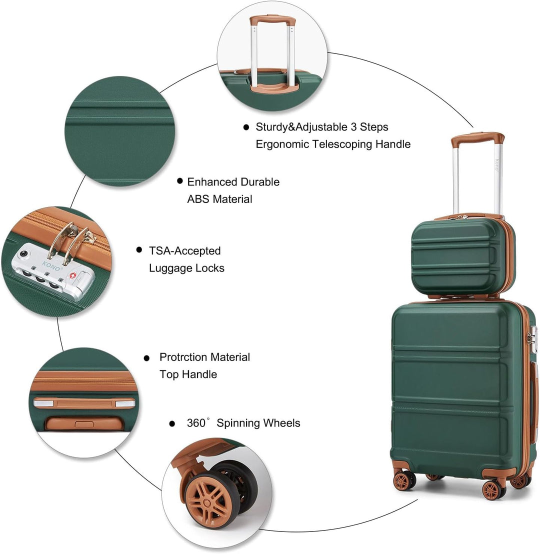 Kono Reisegepäck Set Leichter ABS-Hartschalen-Trolley mit 4 Spinnrollen und TSA-Zahlenschloss Grün /