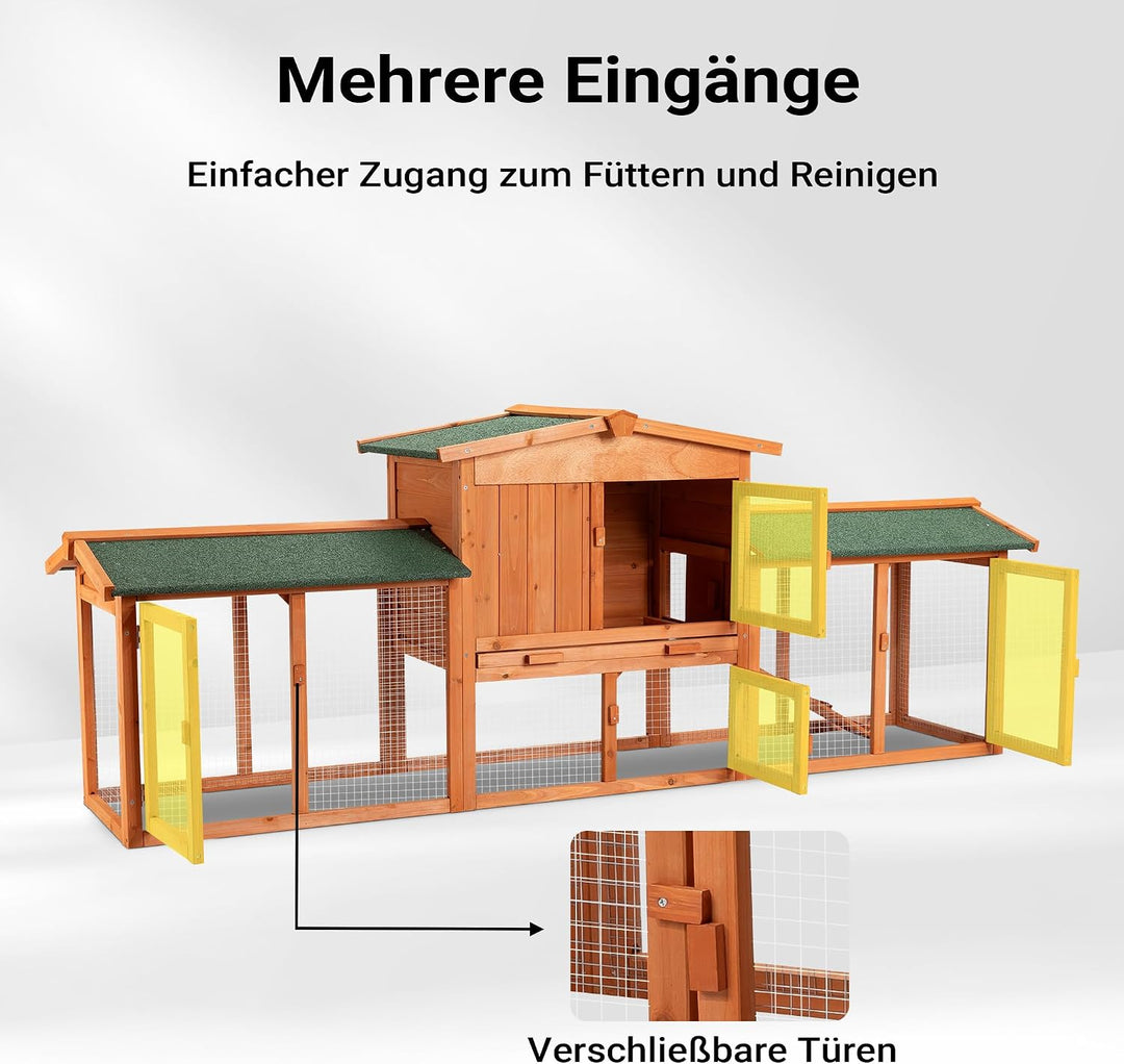 Wiltec Hasenstall 2190 x 530 x 850 mm mit Freilaufgehege und erhöhtem Unterschlupf aus Fichtenholz,